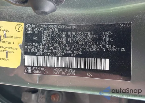 2005 Toyota Highlander V6 z USA, uszkodzony, nr VIN JTEEP21A550125597